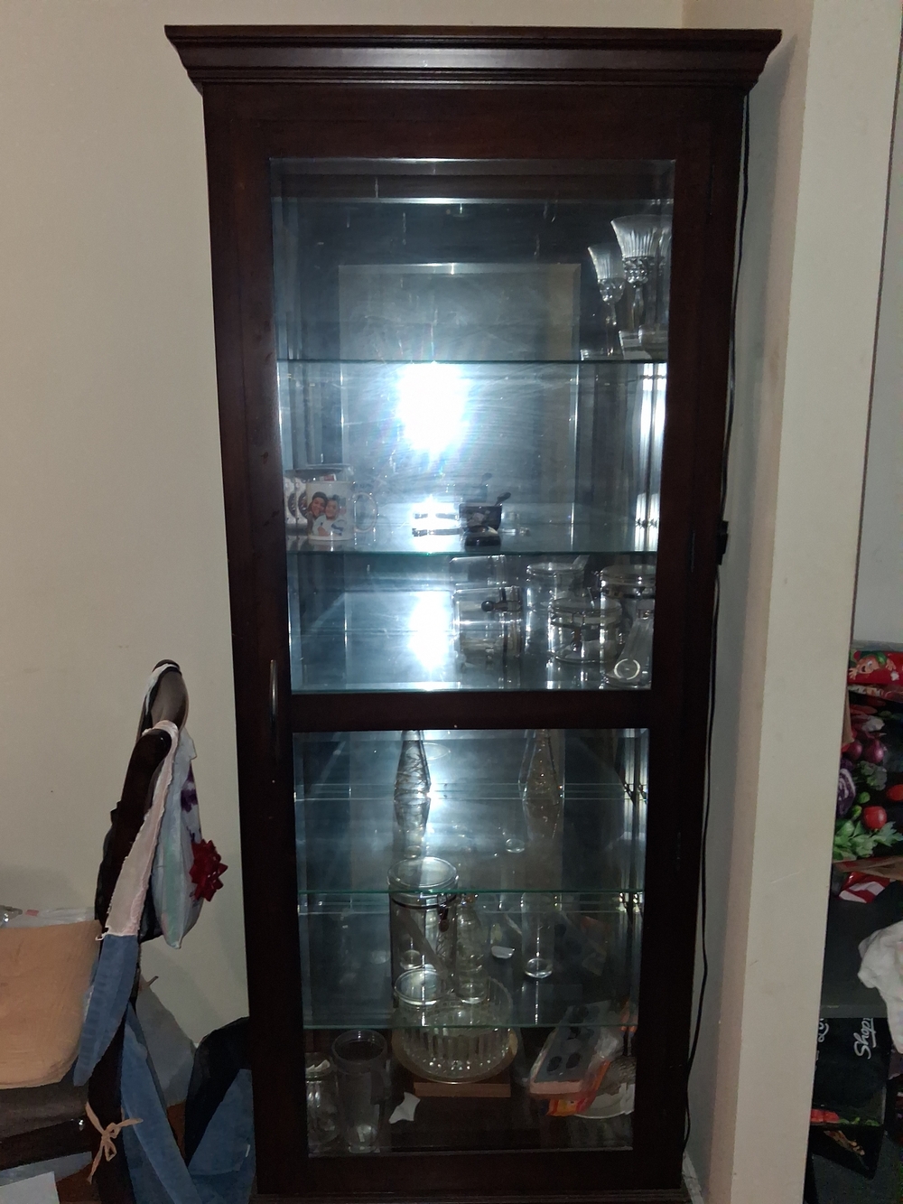 Glass Display Curio Cabinet in Dark Brown